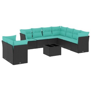 vidaXL 10 Piece Patio Sofa Set with Cushions Black Poly Rattan - 1 of 4