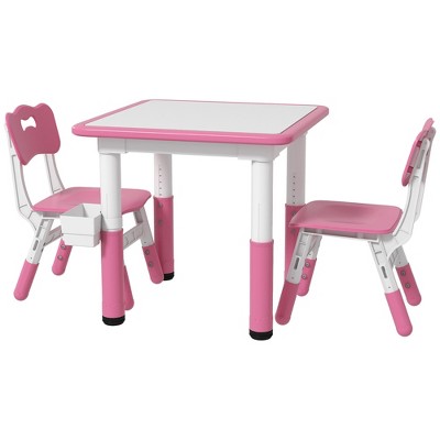 ALEXOUN 3 Piece Kids Table and Chairs, Height Adjustable Toddler Table and Chair Set with Storage, Easy to Wipe Activity Table, 2 Chairs
