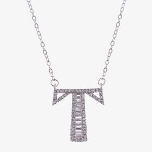 Anna-Kaci Silver Tone Initial Letter Pendant Necklace with Crystal Rhinestone Accents - 1 of 4