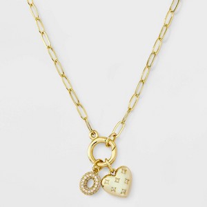 14K Gold Dipped Cubic Zirconia Puffy Heart Charm Initial Necklace - A New Day™ Gold - 1 of 4