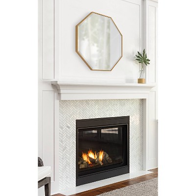 Gold Octagon Wall Mirror with Wood Frame, 34"