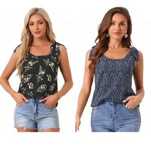 INSPIRE CHIC Women's Sleeveless Casual Bow Tie Decor Strap Chiffon Floral Tank Tops 2 Packs - 1 of 4