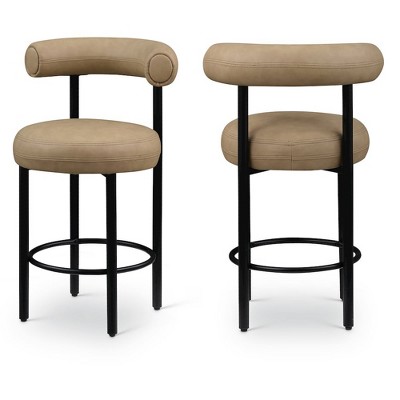 Meridian Furniture,Bordeaux Tan Vegan Leather Counter Stool, Set of 2