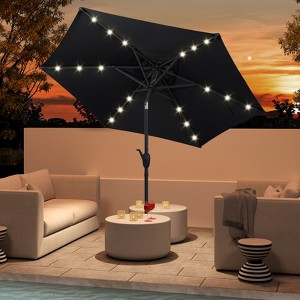 Costway 7.5 ft Solar Powered Patio Umbrella with LED Lights Push Button Tilt Crank Handle Beige/Gray/Navy/Black/Brown/Red - 1 of 4