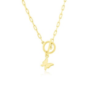 Bella Silver Sterling Silver Butterfly Charm Paperclip Toggle Necklace - Gold Plated - Gold - 16+2 Inch - 1 of 2