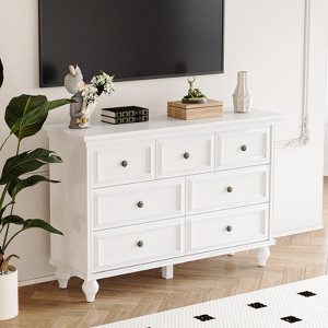 7 Drawer Dresser, Vintage Design Wooden Chest of Drawer with Metal Handles, Farmhouse Dresser for Bedroom, Living Room, Entryway, Hallway, White - 1 of 4