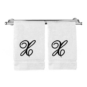 BC BARE COTTON Monogrammed Hand Towel, 100% Turkish Cotton - Set of 2 - White - Black Script - 1 of 4