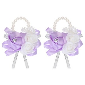 Unique Bargains Decorative Wedding Prom Party Artificial Rose Wrist Corsages 2 Pcs - 1 of 3