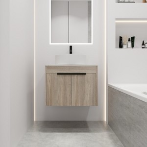 GDFStudio Broderick 24" Wall Mounted Wood Bathroom Vanity with Ceramic Sink - 1 of 4