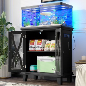 Angel Sar 20 Gallon Fish Tank Stand with Power Outlets, Farmhouse Aquarium Stand with 4 AC Outlets & 2 USB Ports, Adjustable Shelves， Black - 1 of 4