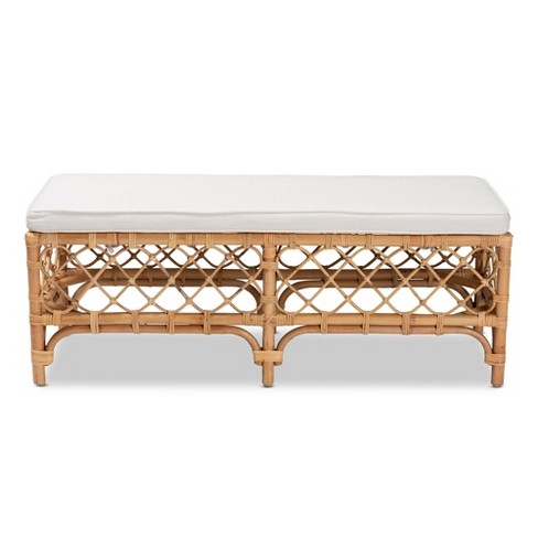 Orchard Fabric Upholstered And Rattan Bench White natural Bali Pari Target