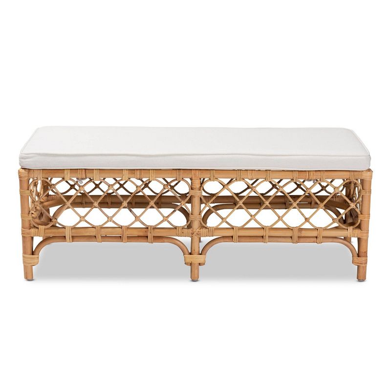 Orchard Fabric Upholstered and Rattan Bench White/Natural - bali &#38; pari, 1 of 10