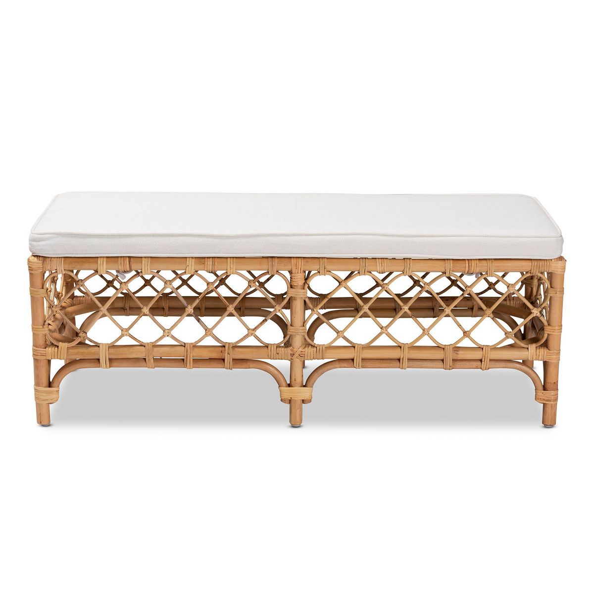 Orchard Fabric Upholstered and Rattan Bench White/Natural - bali & pari - thumbnail 6