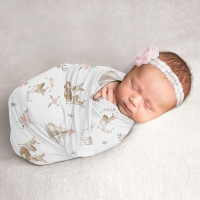 Sweet Jojo Designs Girl Swaddle Baby Blanket Deer Floral Pink Green And ...