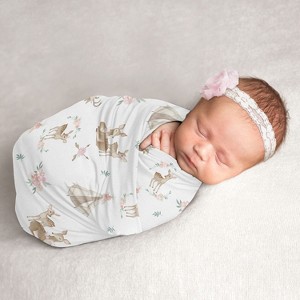 Sweet Jojo Designs Girl Swaddle Baby Blanket Deer Floral Pink Green and White - 1 of 4