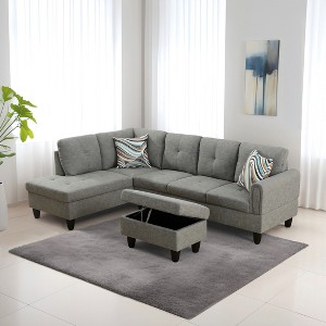 AndMakers 28.5 in. W Yellowish Gray Linen Rectangle Ottoman with Storage - 1 of 4