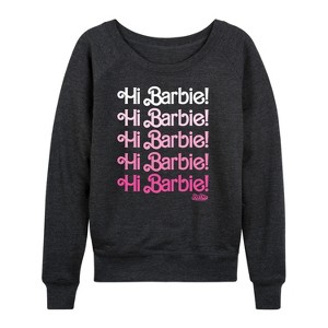Women's - Barbie - Hi Barbie Stacked Lightweight French Terry Wide Neck Long Sleeve Shirt - 1 of 4