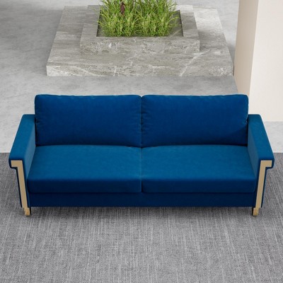 TiramisuBest 2.5-Seat Velvet Sofa,Mid-Century Modern Blue Couch with Gold Accents,Elegant Upholstered Sofa for Living Room or Lounge