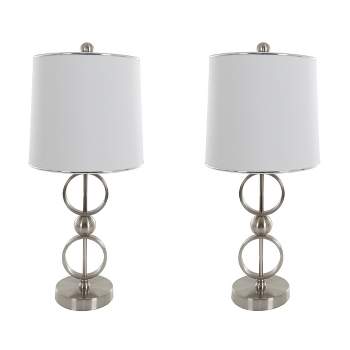 Hastings Home Modern Brused Steel Table Lamps with LED Bulbs - Set of 2