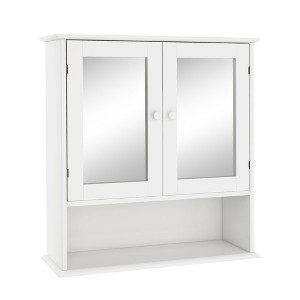 Sevobal Bathroom Storage Cabinets, Double Door Lockers with Inner Shelf and Open Storage Shelf for Bathroom, White, 21.65"*6.5"*22.83" - 1 of 4