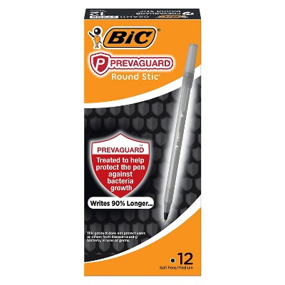 BIC Prevaguard Round Stic Ballpoint Pen Medium Point Black Ink Dozen (GSAM11-BLK)