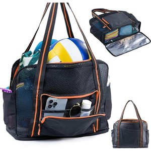 Large Waterproof Beach Backpack, Sandproof Drawstring Bag with Shoe Compartment for Pool, Gym - 1 of 4