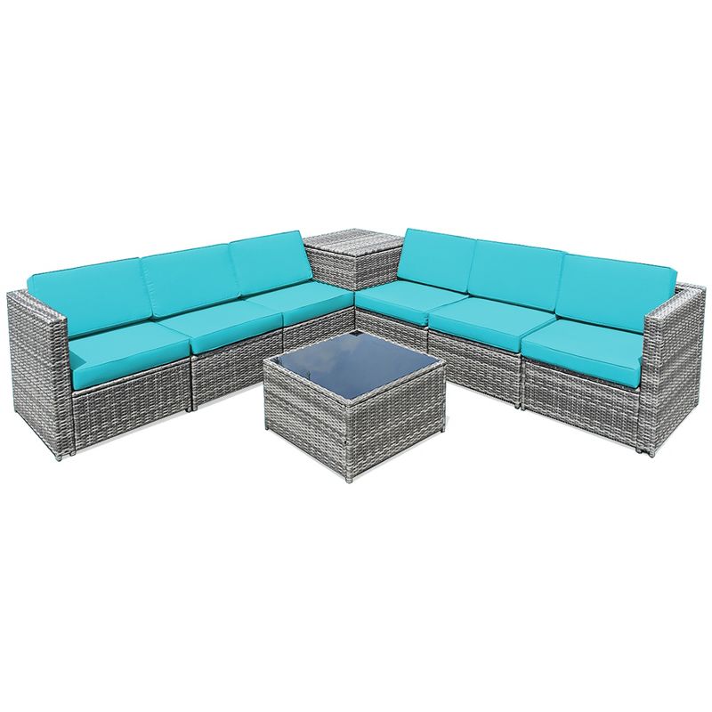 Costway 8 PCS Wicker Sofa Rattan Furniture Set Patio Furniture w/ Storage Table White\ Black\Turquoise\Red, 2 of 10