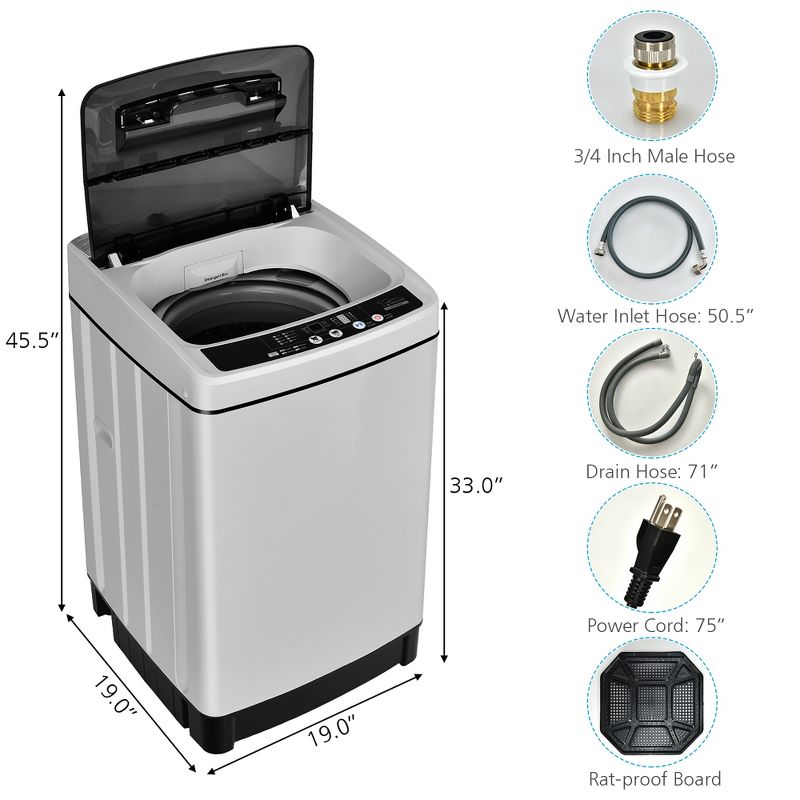 Costway Full-Automatic Washing Machine 1.5 Cu.Ft 11 LBS Washer & Dryer White\Grey, 2 of 11