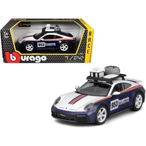 Porsche 911 Dakar #953 "Roughroads Porsche" Blue & White w/Stripes & Roof Rack "Race" Series 1/24 Die Cast Model Car by Bburago - 1 of 4
