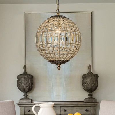 ALOADECOR 1-Light 12" Handcrafted Antique Gold Crystal Globe Chandelier ¨C Vintage French Elegance Meets Mid-Century Modern