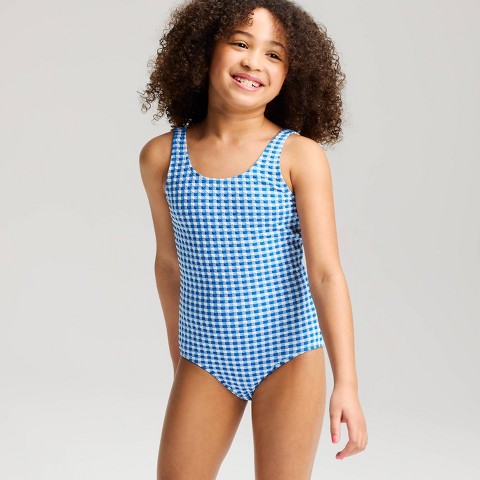 Детские купальники Cat & Jack Girls' Gingham Bow Back One Piece Swimsuit - Cat & Jack™ Blue L