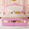 NicBex Bed Frame with LED Lights,Upholstered Bed Frame with Storage Drawers,Princess Bed With Crown Headboard for Girls, No Box Spring Needed,Pink+White - 2 of 4