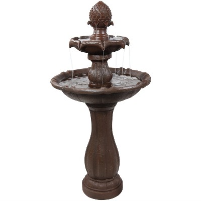 Sunnydaze Outdoor 2-Tier Pineapple Solar Powered Water Fountain with Battery Backup and Submersible Pump - 46" - Rust Finish