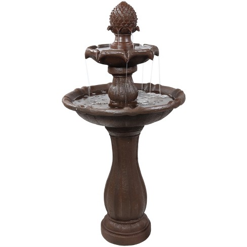 Sunnydaze Outdoor 2-Tier Pineapple Solar Powered Water Fountain with Battery Backup and Submersible Pump - 46" - Rust Finish - image 1 of 4