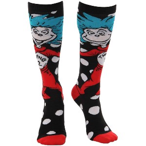 HalloweenCostumes.com One Size Fits Most Women  Dr. Seuss Thing 1 & Thing 2 Costume Knee High Socks for Adults., Black/Red/Blue - 1 of 4