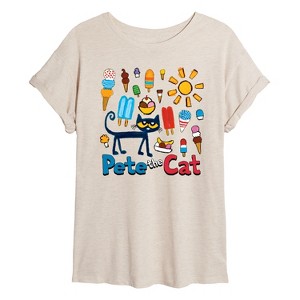 Women's - Pete the Cat - Ice Cream Grid Oversized Graphic T-Shirt - 1 of 4