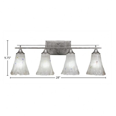 Toltec Lighting Uptowne 4 - Light Vanity in  Aged Silver with 5.5" Fluted Frosted Crystal Shade