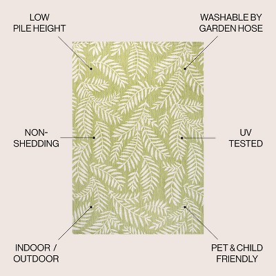 Nevis Palm Frond Green and Cream 5' Square Synthetic Rug
