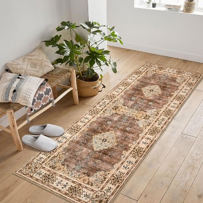 Phulwari Area Rugs Washable, Vintage Bohemian Distressed Oriental Carpet Non Slip, Floral, for Living Room Bedroom Kitchen Nursery Kids Room