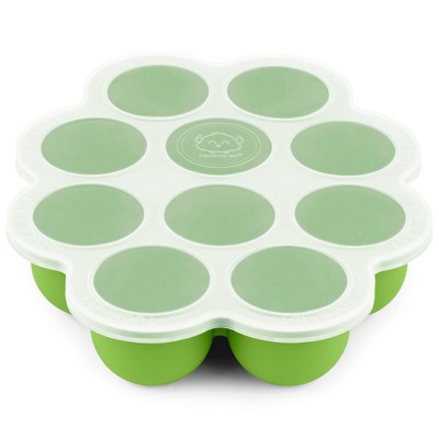 Image of Prep Silicone Baby Food Freezer Tray with Clip-on Lid, 2oz x 10Silicone Freezer Molds, BPA-Free Baby Food Storage (KeaGreen)