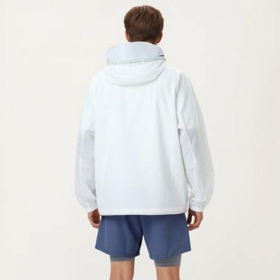 Alilang Men's Lightweight Hooded Windbreaker Jacket with Full Zip Closure Elastic Cuffs and Adjustable Hem Design - Small, White — фото 5