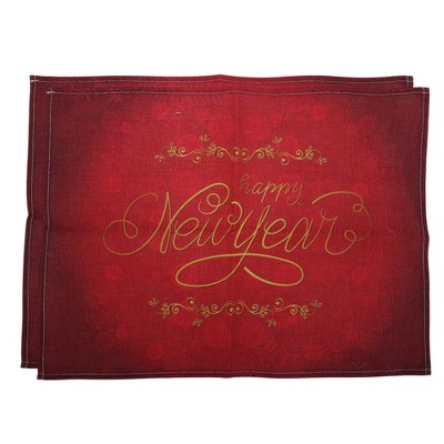 Unique Bargains Christmas Place Mats Linen Red Gold Tone 13"x17.7" 2 Pcs
