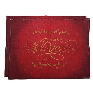 Unique Bargains Christmas Place Mats Linen Red Gold Tone 13"x17.7" 2 Pcs - 1 of 4