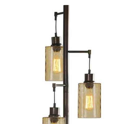 Adjustable Bronze Multi-Head Floor Lamp with Dimpled Glass Shades