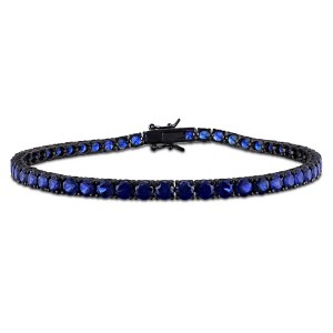 EVERLY JEWELRY |Men's Black Rhodium Plated Sterling  Silver  17ct TGW Created Blue Sapphire Tennis Bracelet- 9 in - 1 of 4