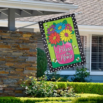 Green Polyester Seasonal House Flag with Floral Design, 28" x 40"