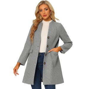 INSPIRE CHIC Women's Elegant Winter V Neck Single Breasted Long Overcoat - 1 of 4