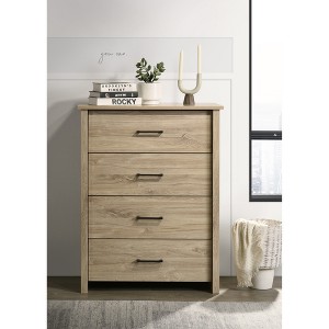 32" PU Paper Lamination Light Oak 4-Drawer dressers with Black Handles and Smooth-Gliding Drawer Tracks - 1 of 4