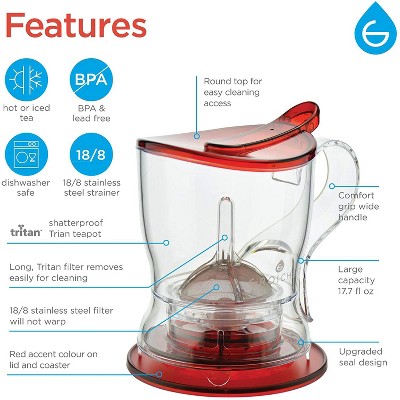 Red BPA-Free Tritan Plastic Bottom Dispensing Tea Maker, 17.7 fl oz