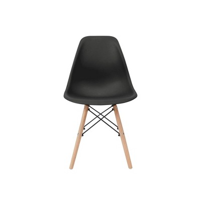 Allan Black Plastic Side Chairs with Wooden Legs, Set of 2